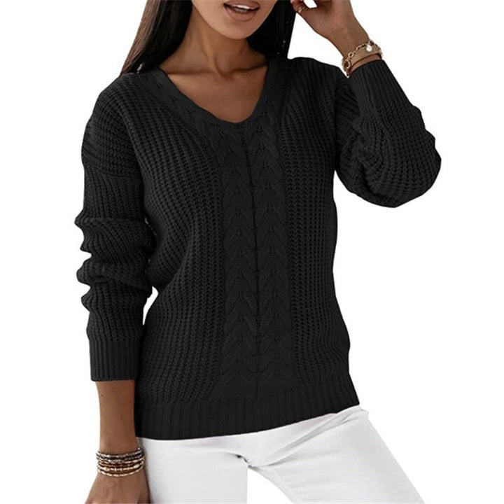 Damen nan grob gestrickter V-Ausschnitt Pullover mit Zopfmuster und lockerer Silhouette Drune