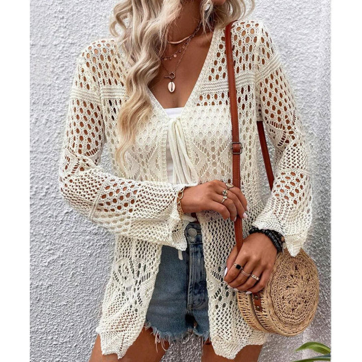 Damen Strick-Cardigan mit offenen Maschen und Binde-Detail Drune