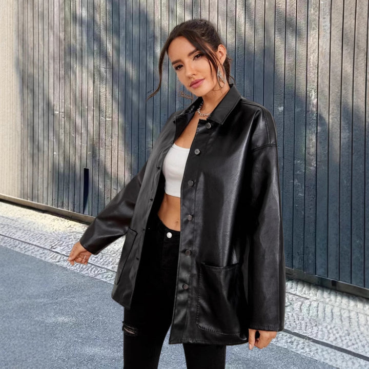 Damen Modische Oversized-Lederjacke Drune