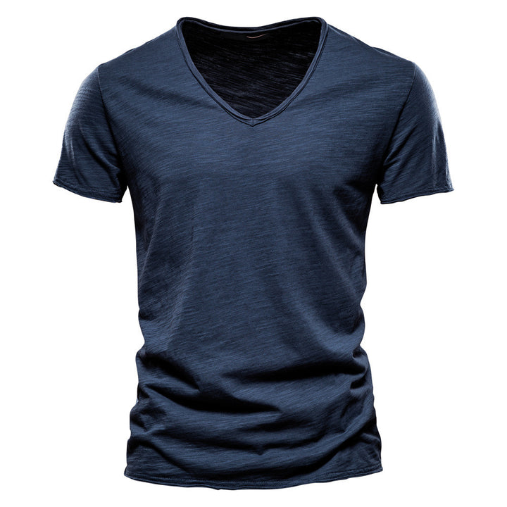 Herren nan leichtes Baumwolljersey Kurzarmshirt mit V-Ausschnitt und schmaler Passform Drune