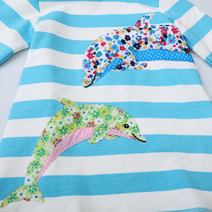 Mädchen Kapuzenkleid mit buntem Delfin-Motiv Drune