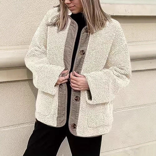Damen Kuschelige Teddyjacke mit Knopfverschluss und weiter Schnitt Drune
