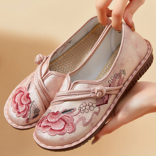 Damen nan bestickter leichter Ballerina-Slipper mit dekorativem Knotenriemen Drune