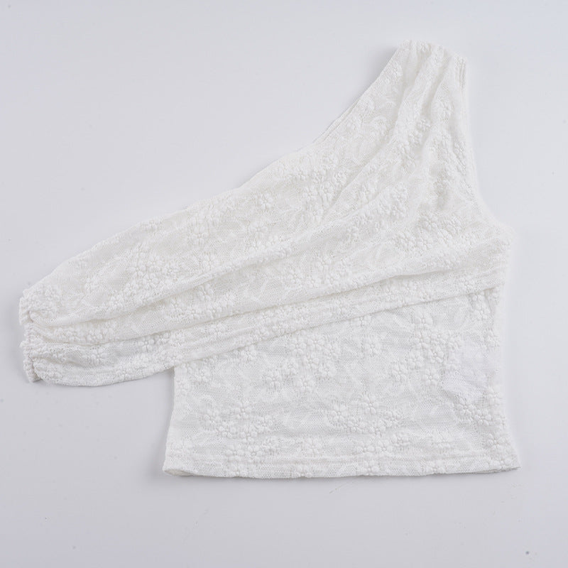 Damen asymmetrisches Spitzentop mit Rüschendetails Drune