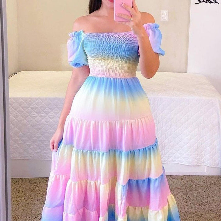 Damen Midi-Kleid mit schulterfreiem Design und verspieltem Schmetterlingsmuster Drune