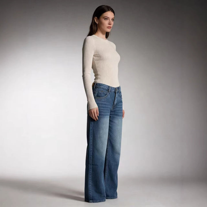 Damen weite Denim-Hosen mit hohem Bund und lässigem Schnitt Drune