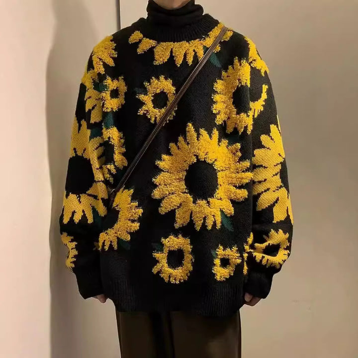 Damen Grobstrickpullover mit floralen Applikationen Drune