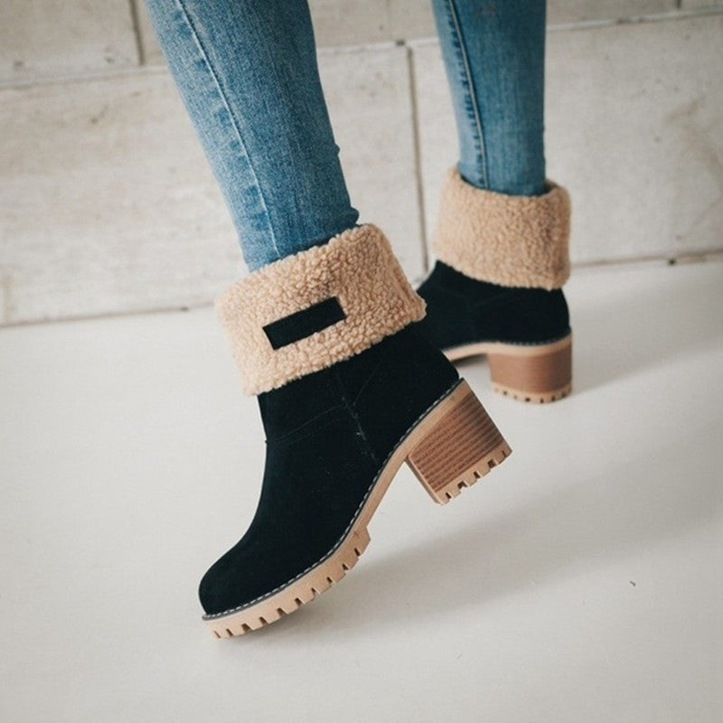 Damen Warmfutter Stiefeletten mit verspieltem Falten-Design Drune