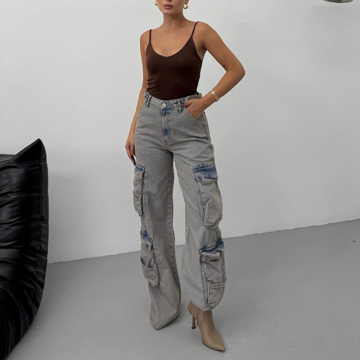 Damen Cargo-Jeans mit hohem Bund und praktischen Taschen Drune