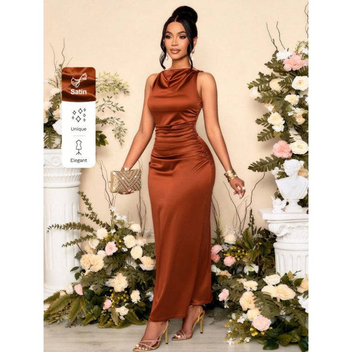 Damen elegantes, figurbetontes Maxikleid mit raffinierten Rüschendetails Drune