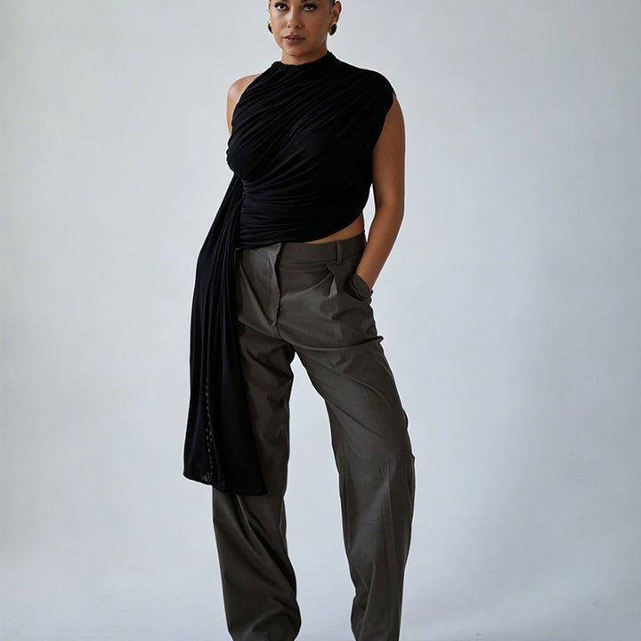 Damen Elegantes asymmetrisches Top mit Drapierungen Drune