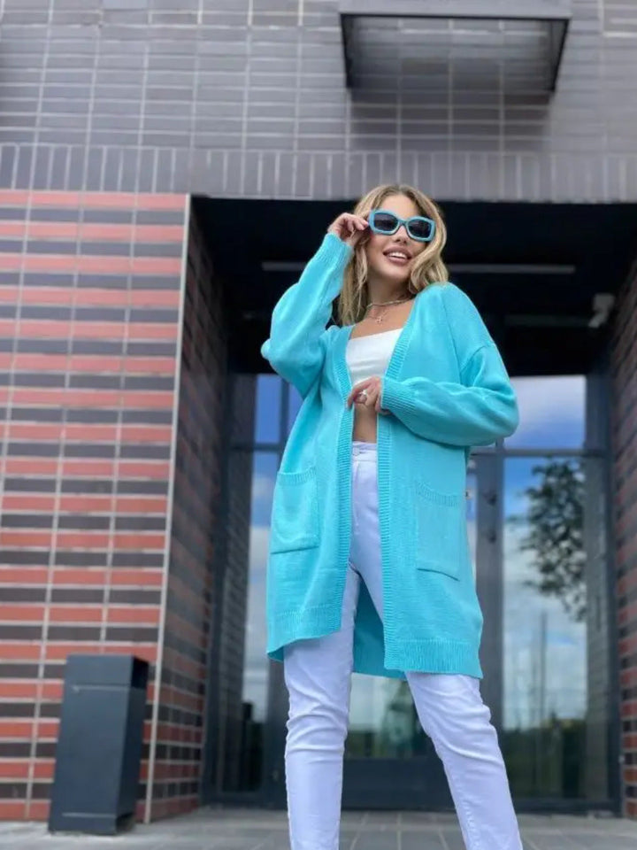 Drune | Strickjacke Lockere Passform Offene Front Taschen Langes Modell