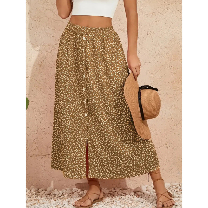 Damen Maxirock mit floralem Design und Knopfdetails Drune