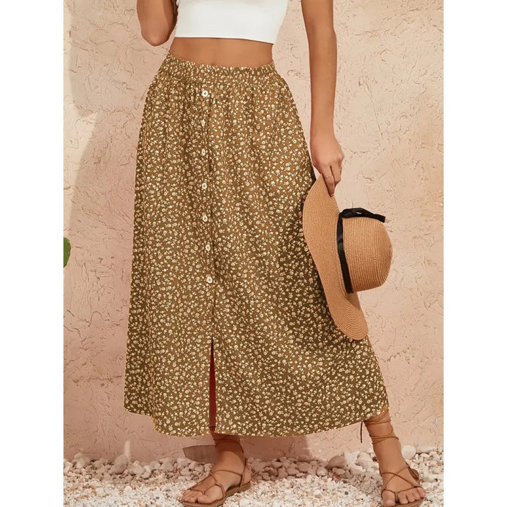 Damen Maxirock mit floralen Knopfdetails und seitlichem Schlitz Drune