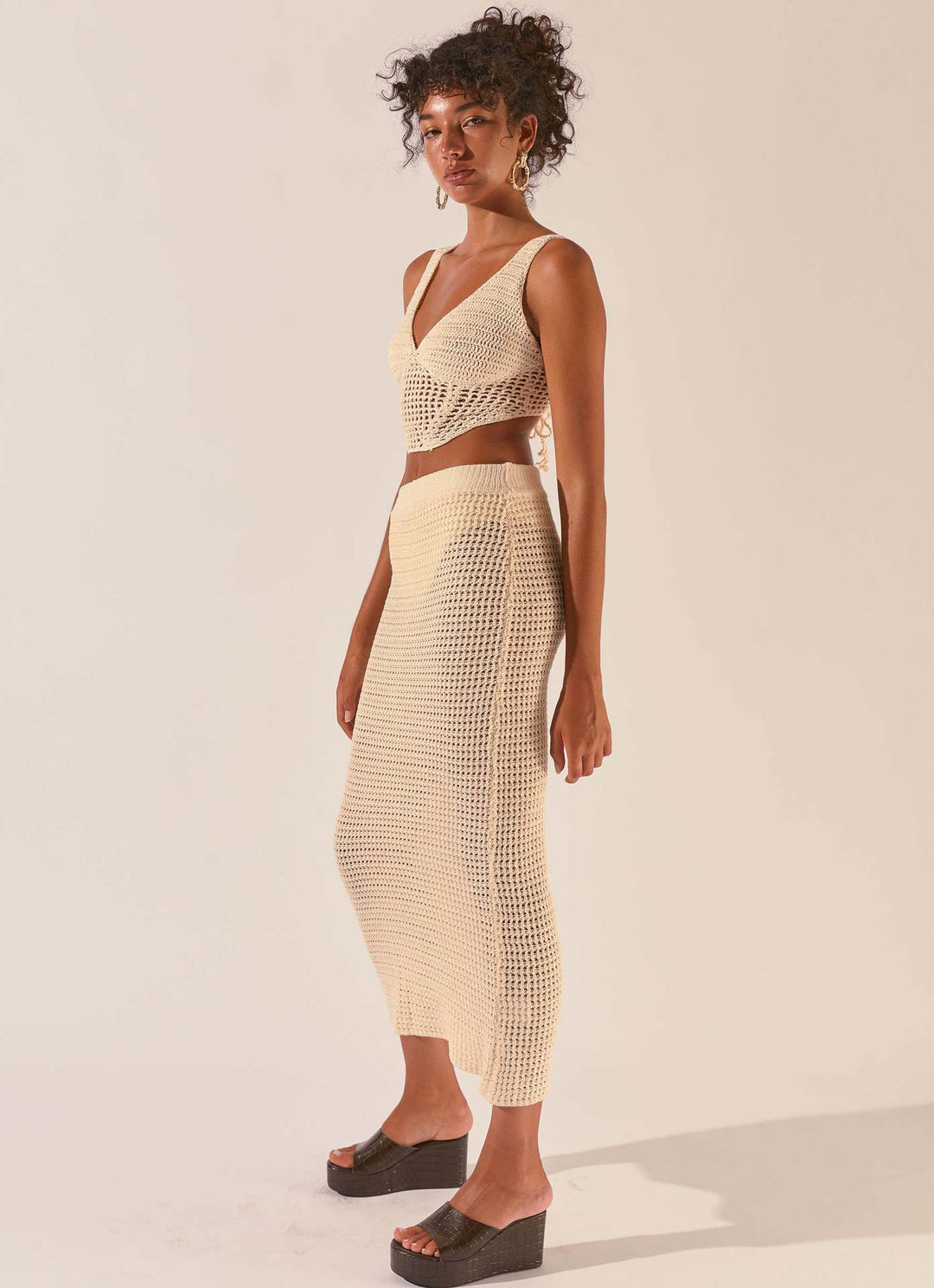 Damen gehäkeltes Crop-Top und Maxirock-Set Drune