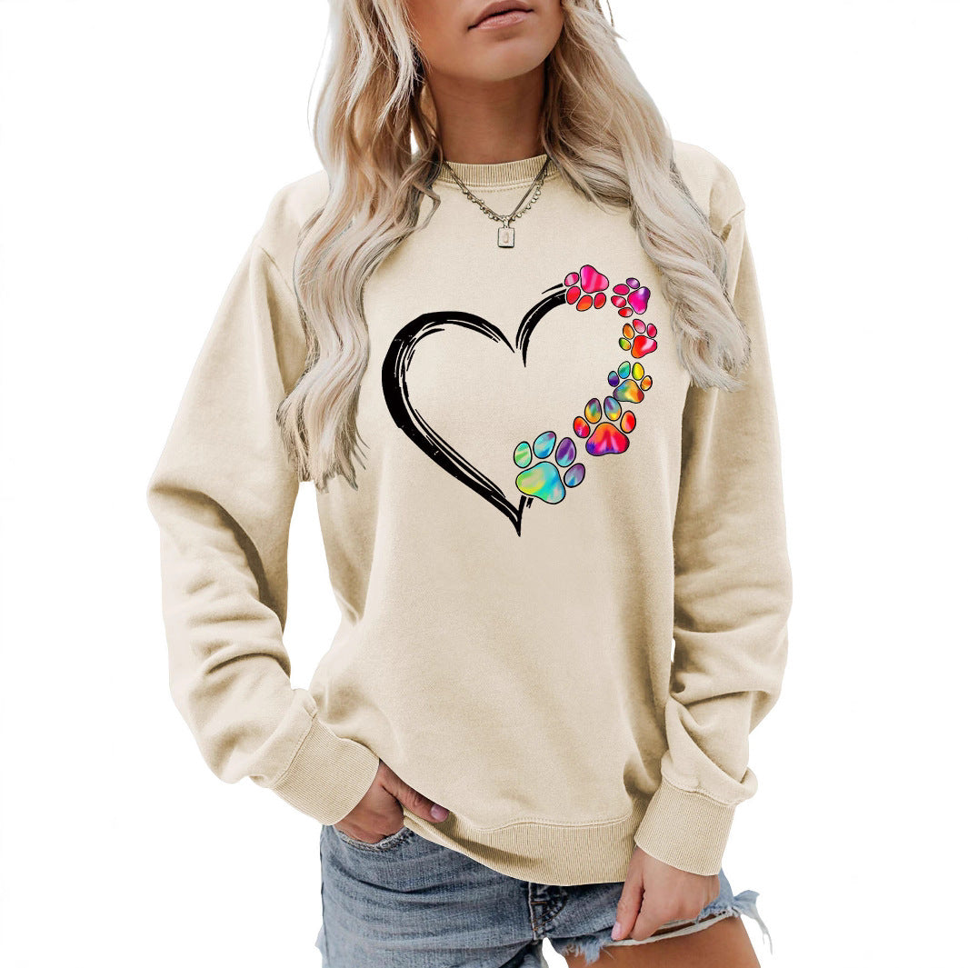 Damen Sweatshirt mit kreativem Pfotenherz-Design Drune