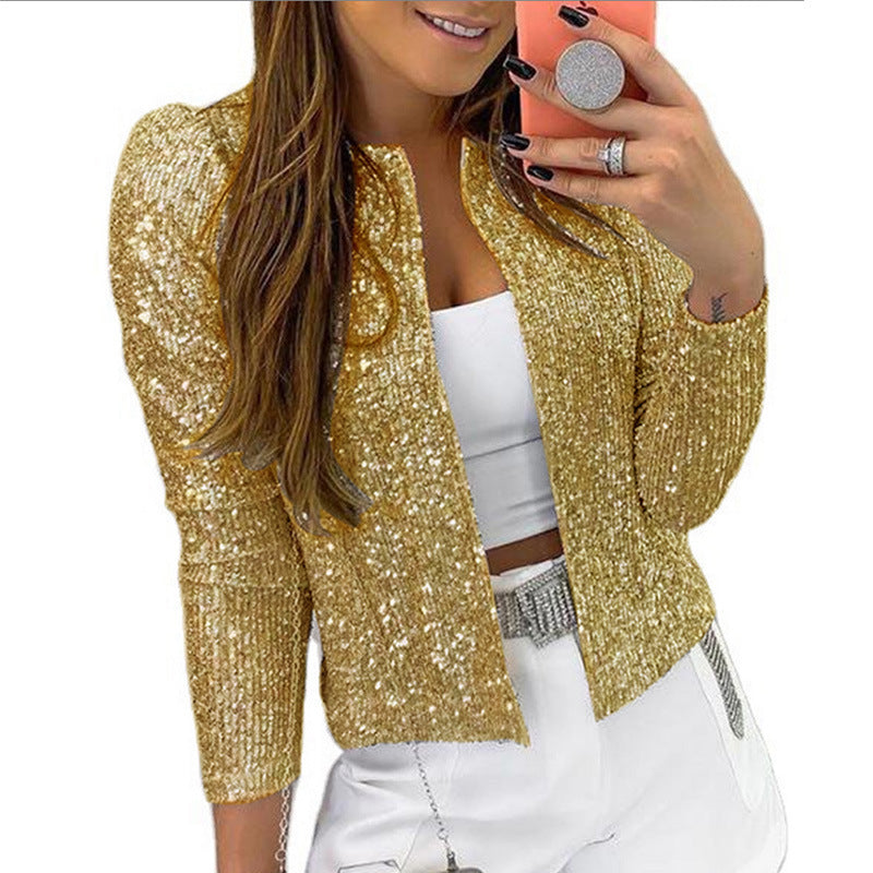 Damen Glamouröser Paillettenjacke mit schimmerndem Effekt und figurbetontem Schnitt Drune