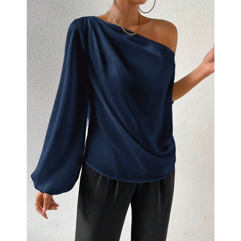 Damen elegante asymmetrische Bluse mit weiten Ärmel Drune