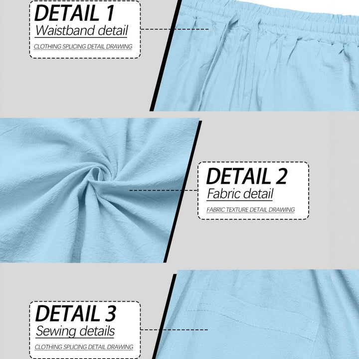 Herren nan lockere Leinen-Baumwoll-Freizeithose mit elastischem Bund und Kordelzug Drune