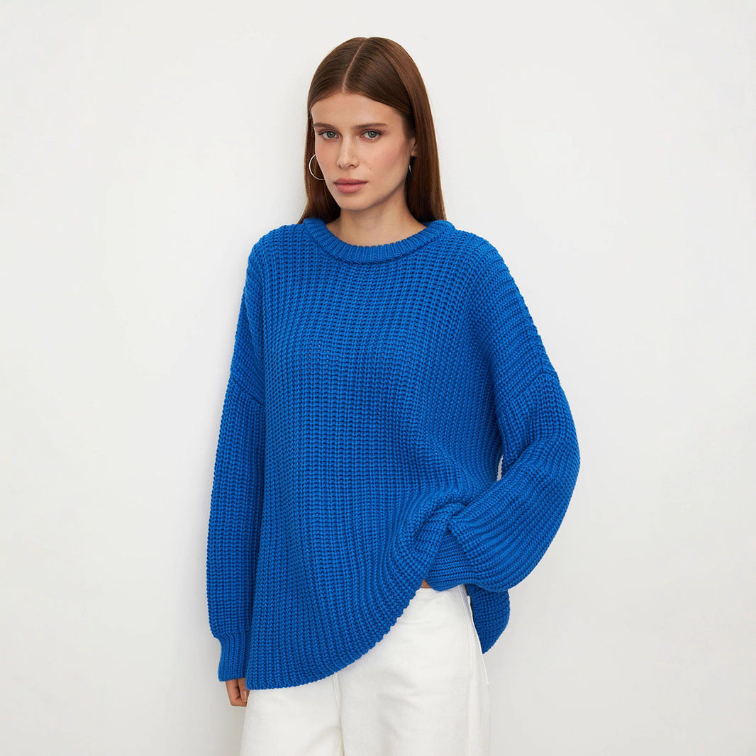Damen Grobstrickpullover mit lässigem Schnitt und weitem Kragen Drune