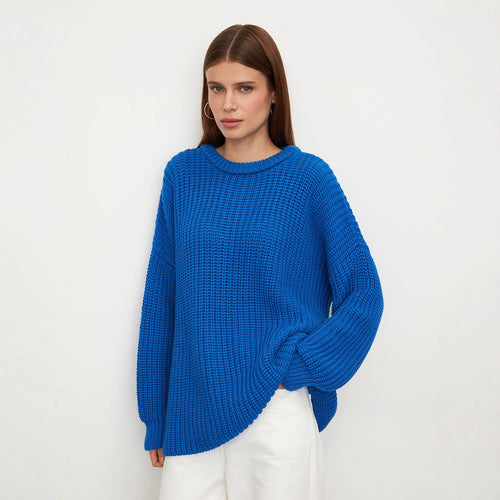 Damen Grobstrickpullover mit lässigem Schnitt und weitem Kragen Drune