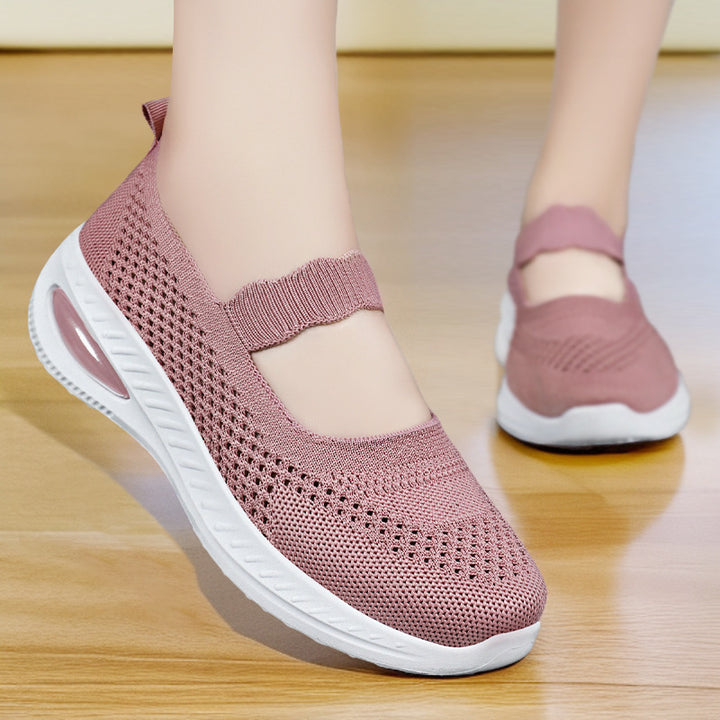 Damen nan gestrickter Mary-Jane Komfort-Sneaker mit elastischem Riemen und sichtbarer Luftkissen-Zwischensohle Drune