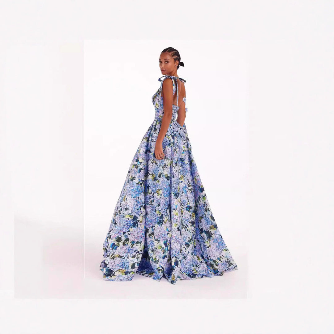 Damen Elegantes Maxikleid mit schulterfreien Trägern und floralem Print Drune