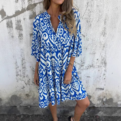 Damen lässiges Strandkleid mit hohen Seitenschlitzen und modischem Druckmuster Drune