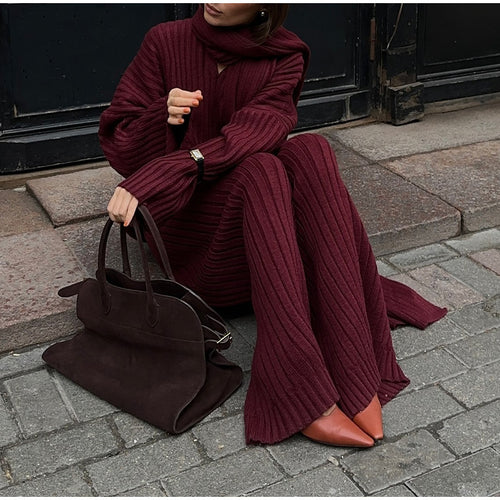 Damen elegantes Strickanzug-Set mit weichem, geripptem Design Drune