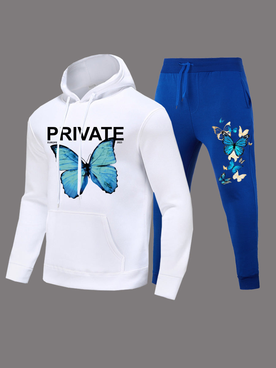 Damen Kapuzenpullover und Jogginghose Set mit buntem Schmetterlingsdruck Drune