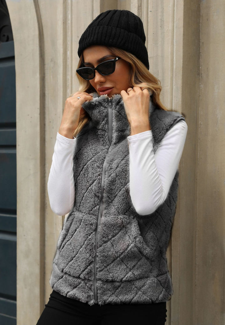Damen Kuschelige Fleece-Weste mit Kapuze Drune