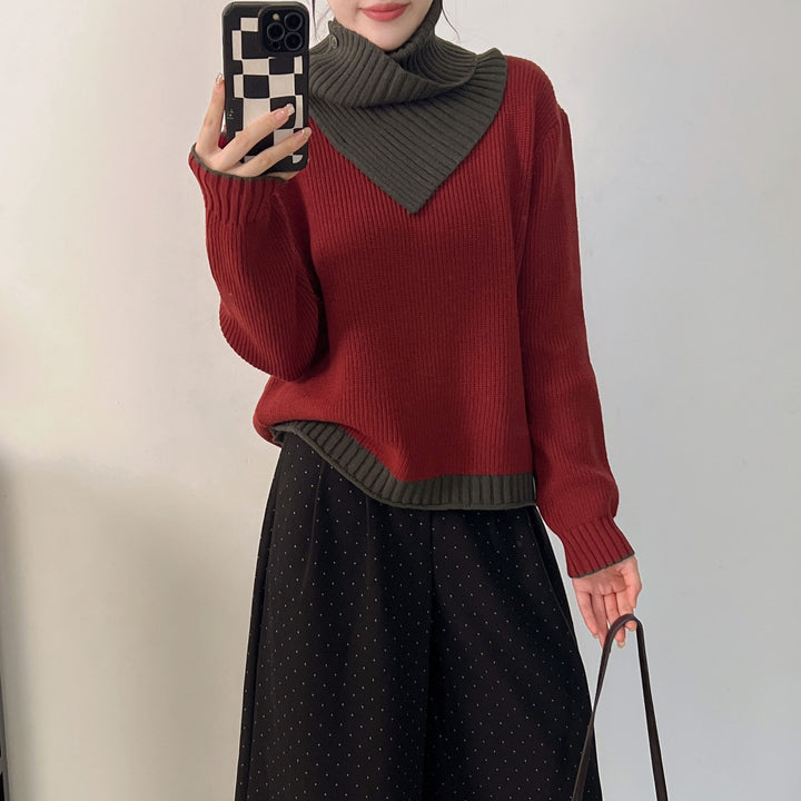 Damen Pullover mit modernem Rollkragen und strukturiertem Design Drune