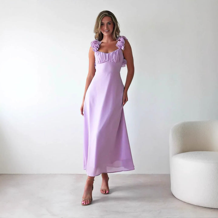 Damen Maxikleid mit verspielten Rüschendetails und elastischem Oberteil Drune
