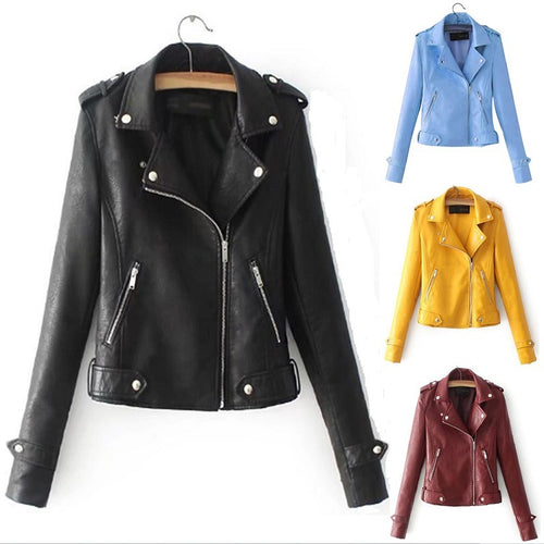Damen Kunstleder Bikerjacke mit asymmetrischem Reißverschluss und dekorativen Nieten Drune