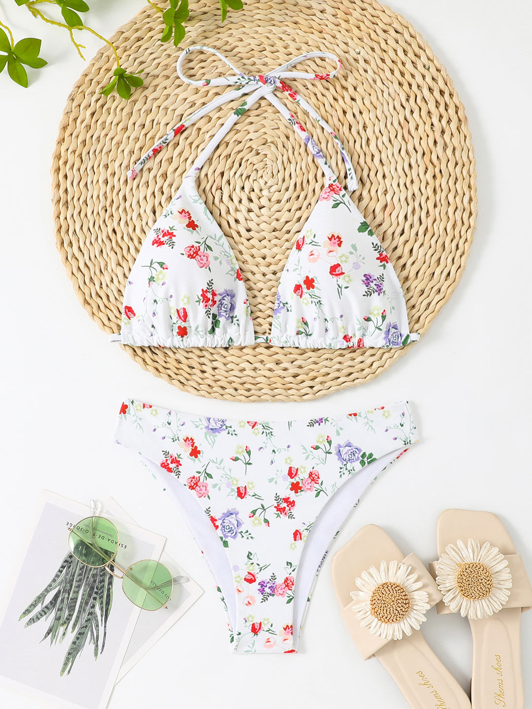 Damen Triangel-Bikini-Set mit verspieltem Knoten-Design und hoch geschnittenem Höschen Drune