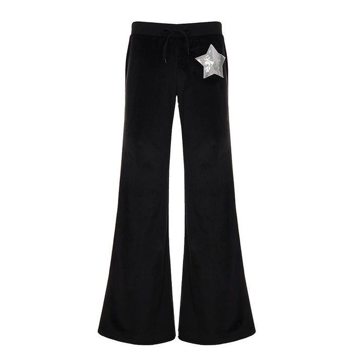 Damen Bequeme Velours-Hose mit weitem Bein und stylischer Sternenapplikation Drune
