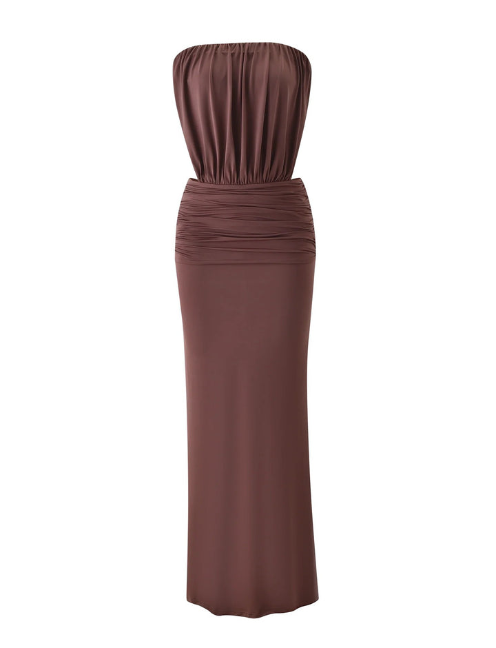Damen Langes, figurbetontes Maxikleid mit gerafftem Oberteil Drune