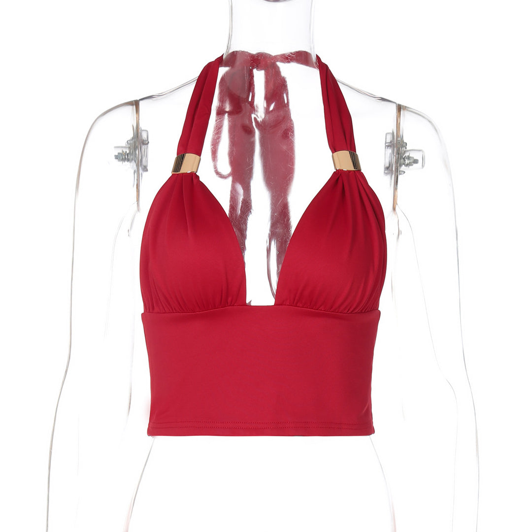 Damen Crop-Top mit tiefem V-Ausschnitt und eleganten Trägerdetails Drune