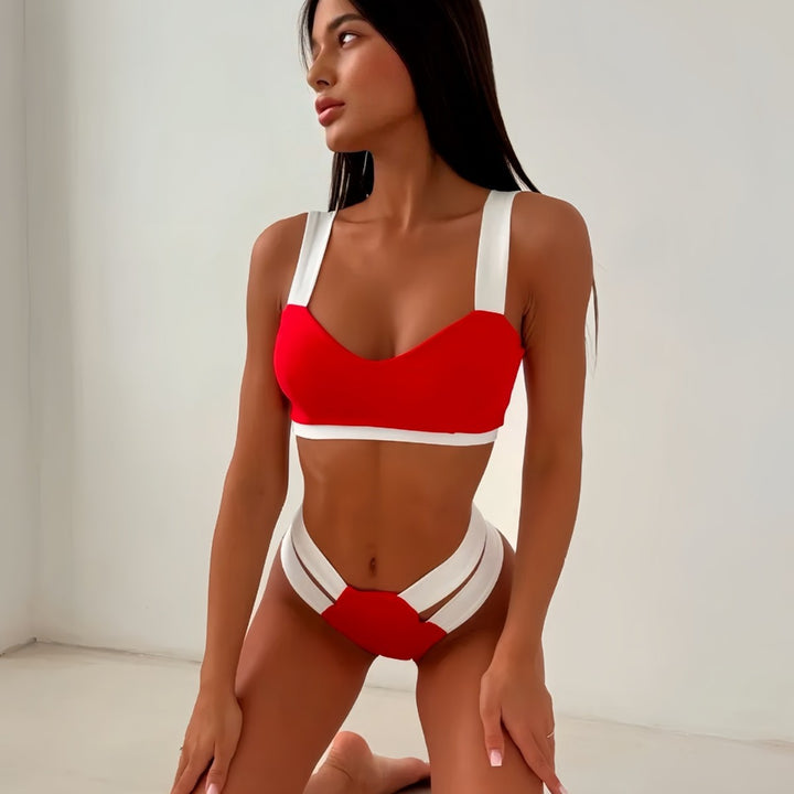 Damen Sportlicher Bikini mit kontrastierenden Farbelementen Drune