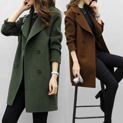 Damen Eleganter Wollmantel mit doppelter Knopfleiste Drune