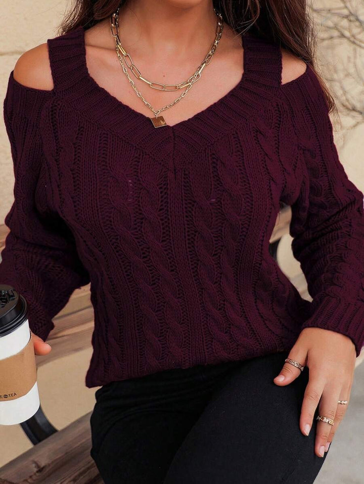 Damen Pullover mit Kalt-Schulter und strukturiertem Zopfmuster Drune