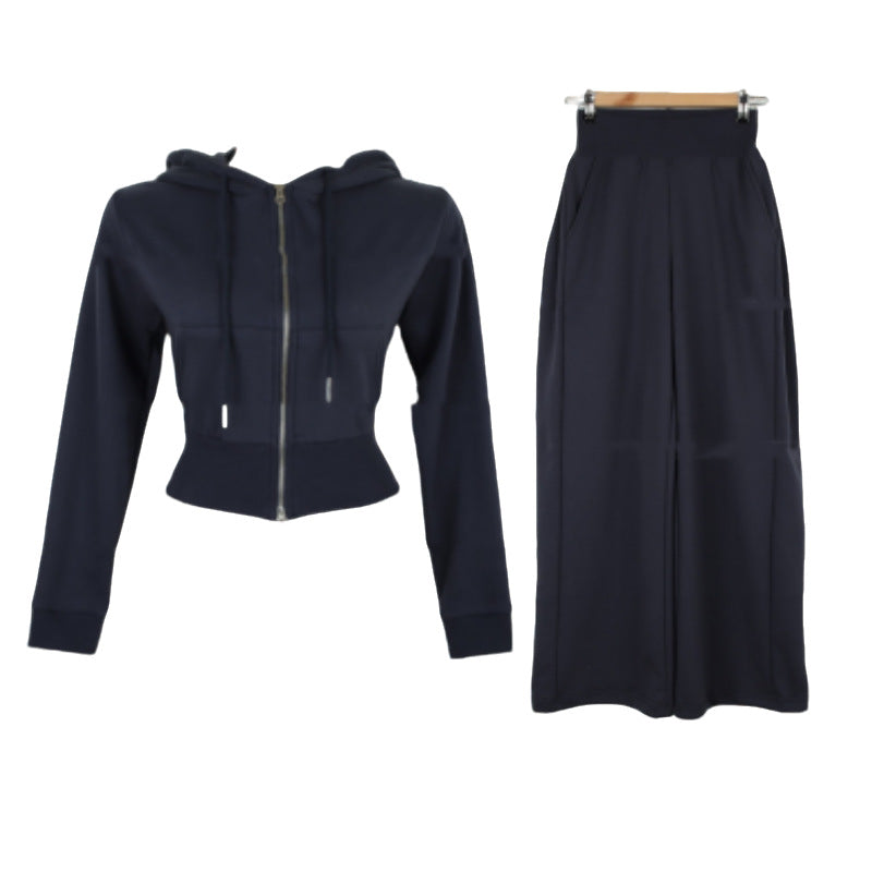 Damen modisches und bequemes Set mit cropped Jacke und elastischer Hose Drune