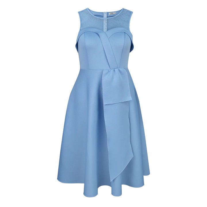 Damen Chiffon Abendkleid mit schimmerndem Oberteil und eleganter Schleifen-Applikation Drune