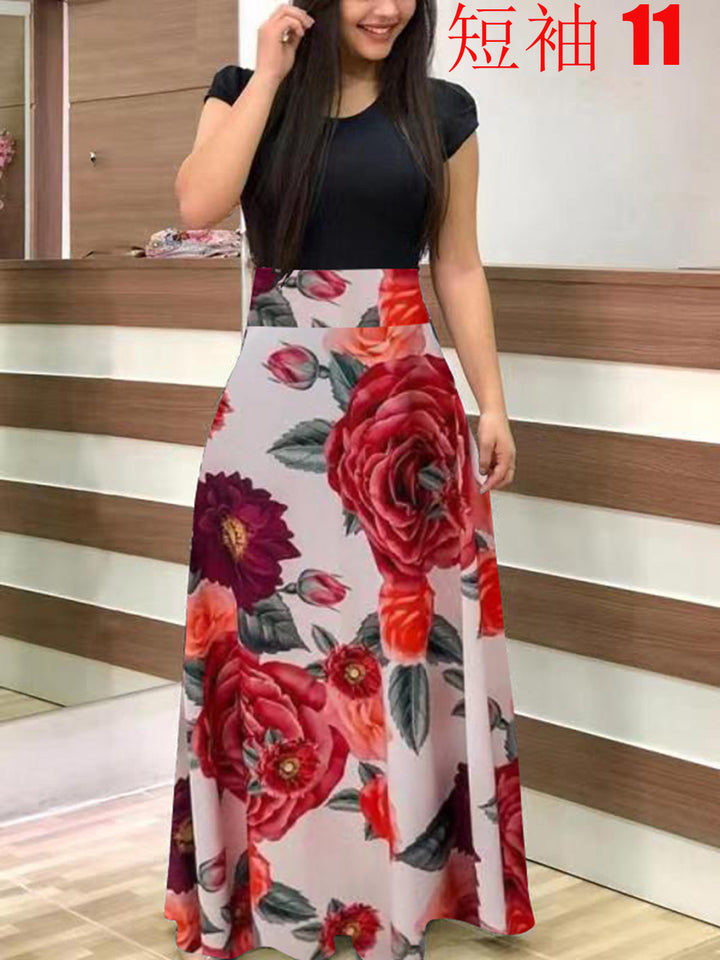 Damen Elegantes Maxikleid mit grafischem Druck und flexiblem Bund Drune