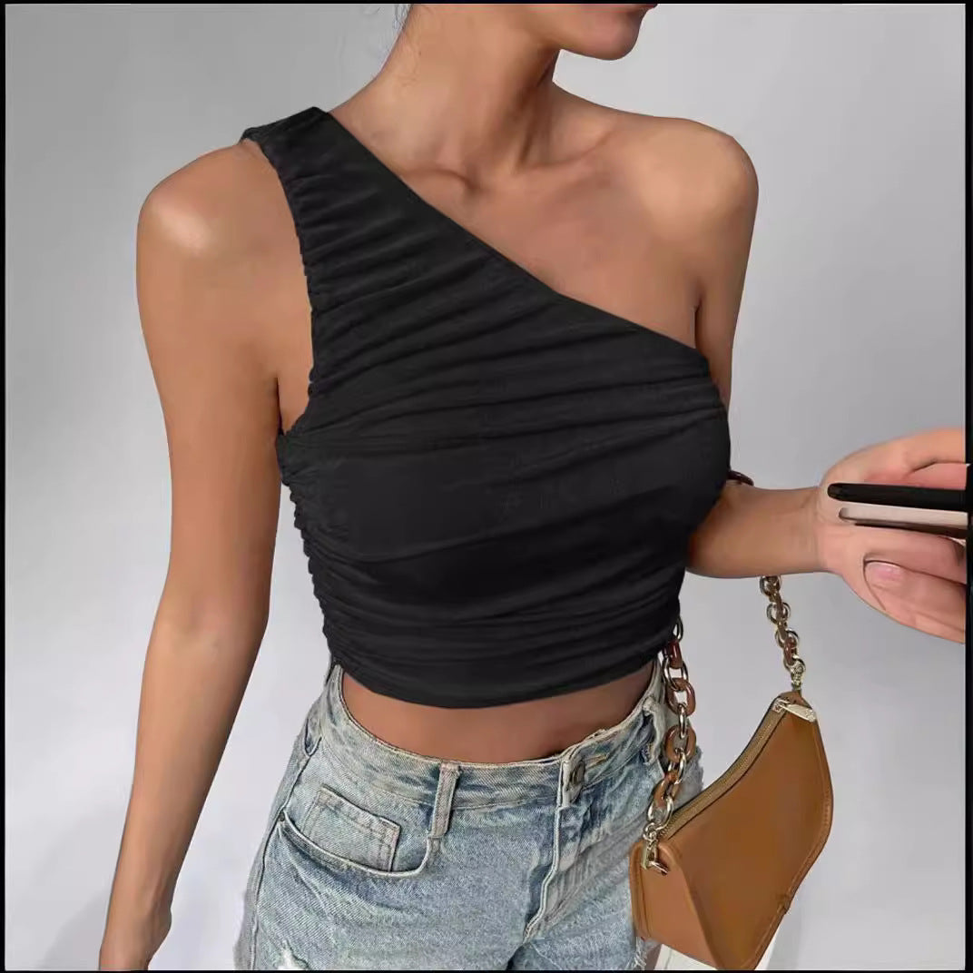 Damen Asymmetrisches Crop-Top mit Rüschendetails Drune