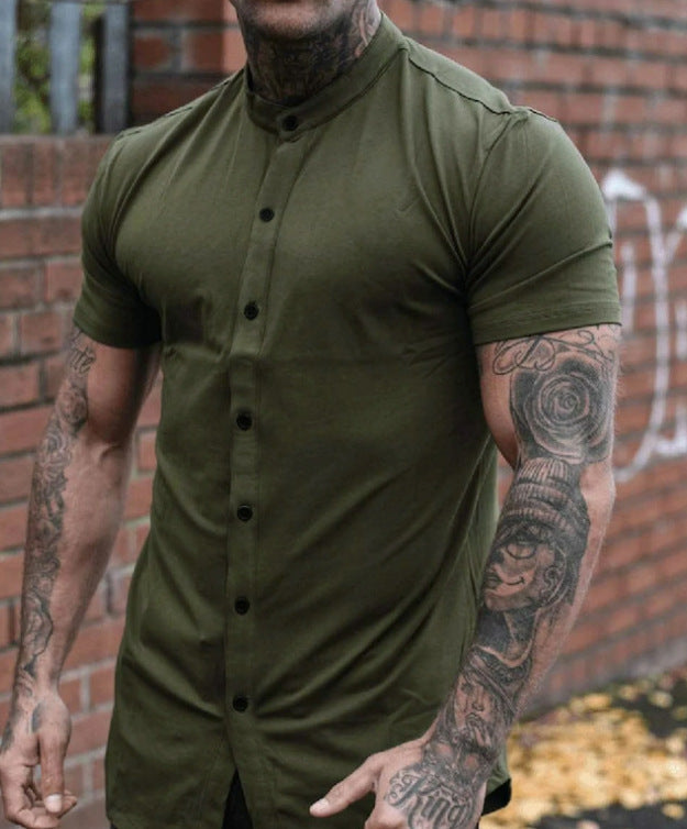 Herren Kurzarm-Hemd mit modernem Stehkragen und elegantem Schnitt Drune