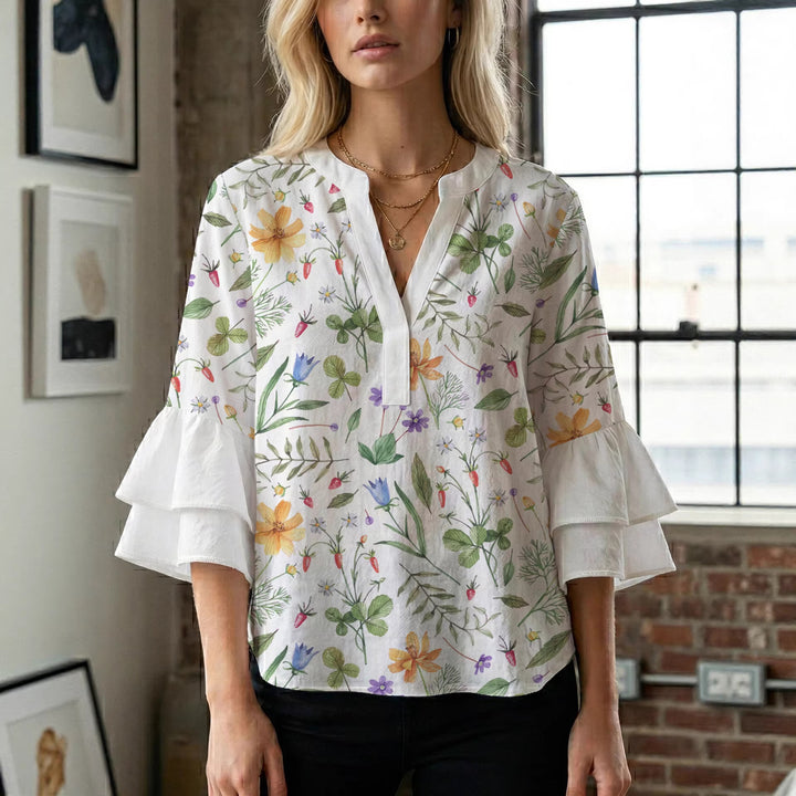 Damen Blusenshirt mit voluminösen Ärmeln und floralem Muster Drune
