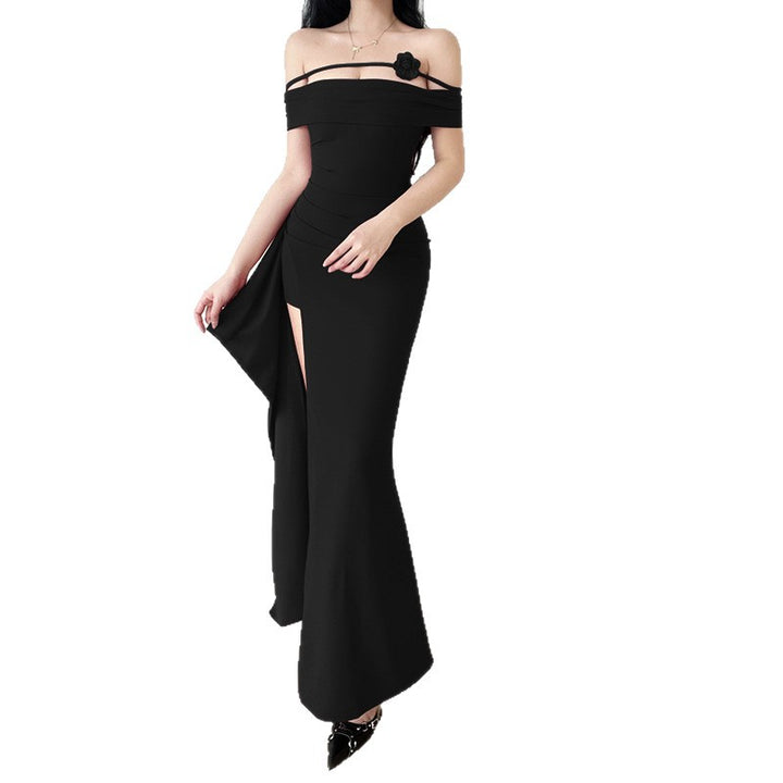 Damen elegantes Off-Shoulder-Maxikleid mit raffiniertem Schnitt und floralen Akzenten Drune