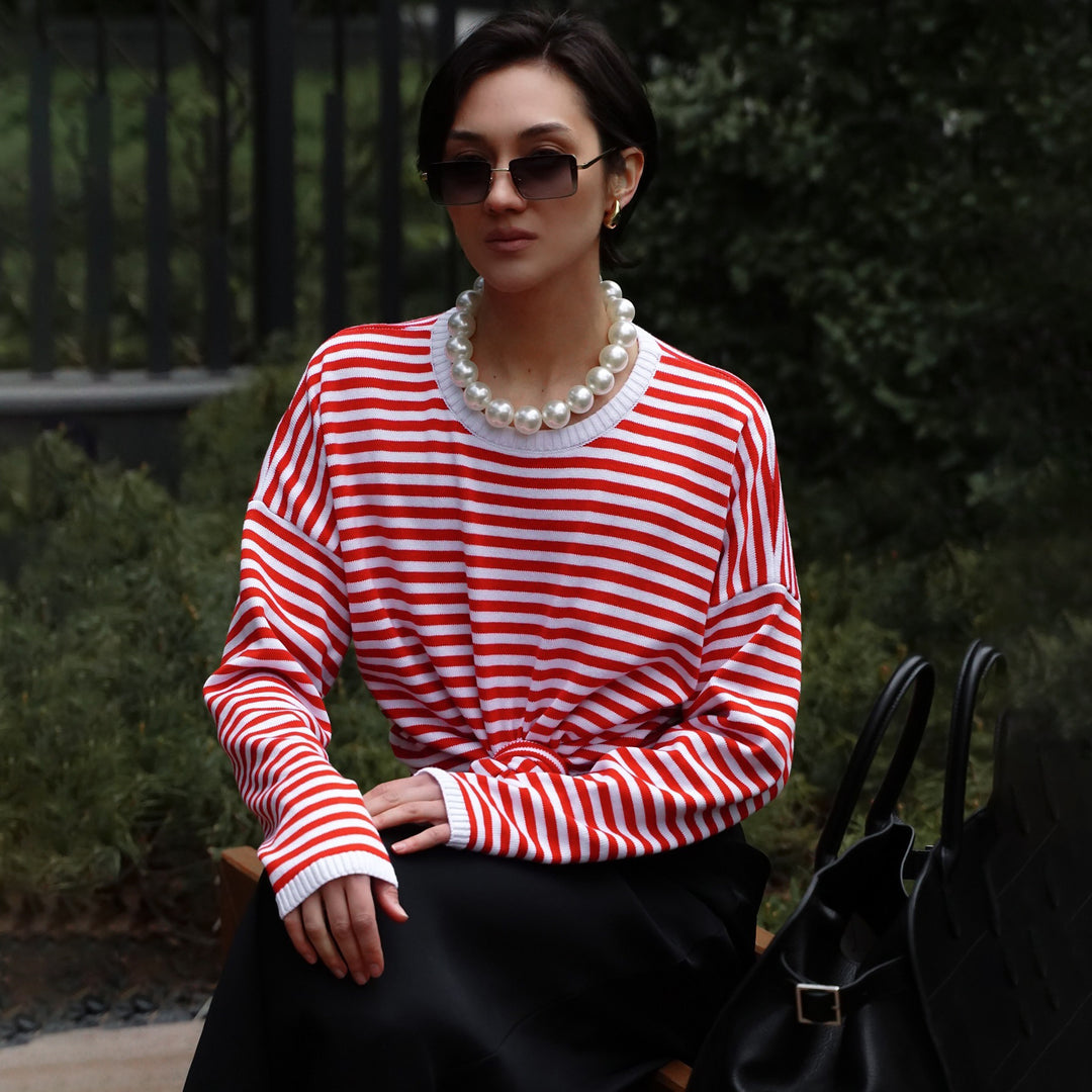 Damen lässiges gestreiftes Longsleeve mit Knoten-Detail Drune