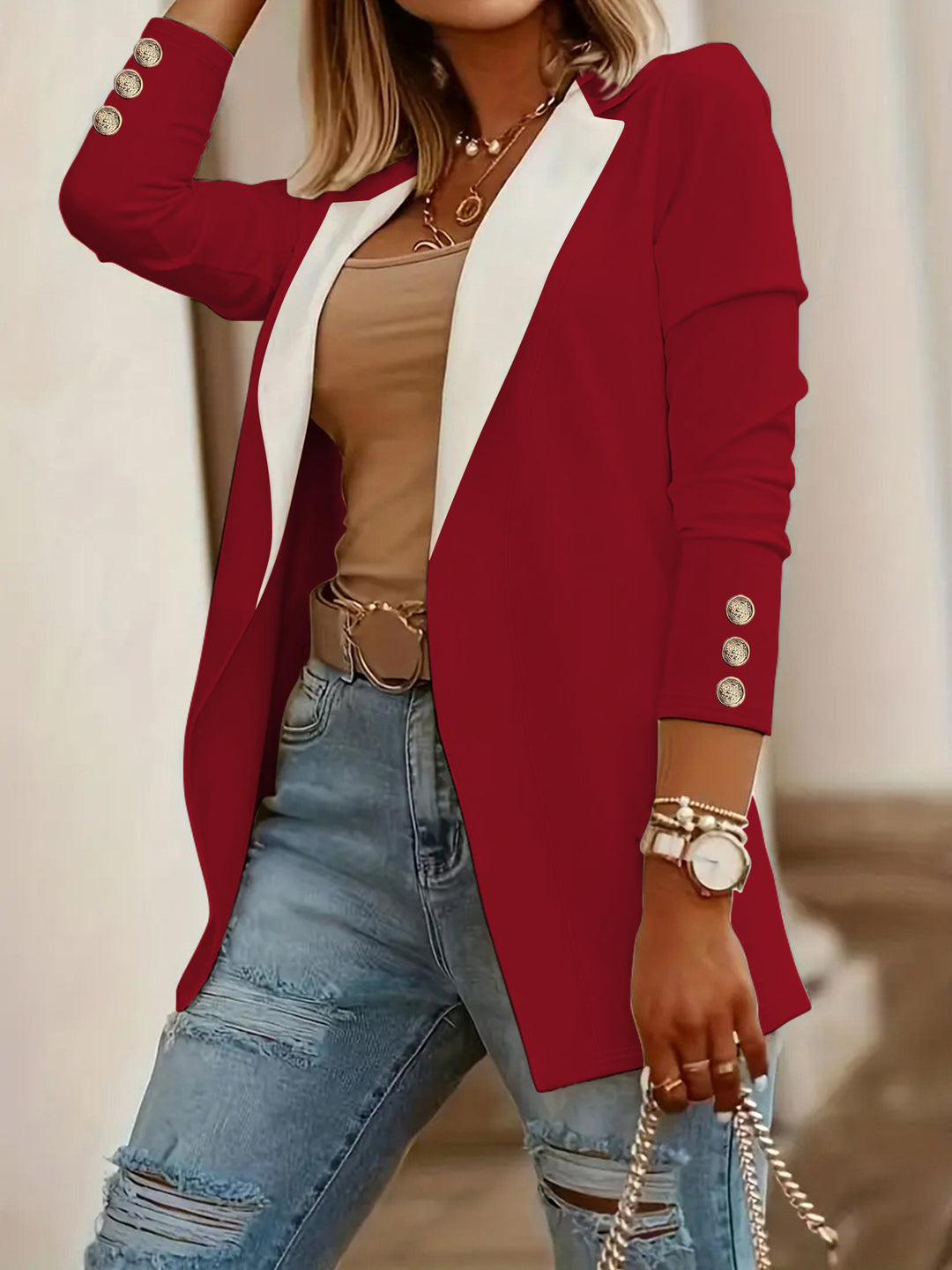 Damen Eleganter Blazer mit kontrastierenden Einsätzen Drune